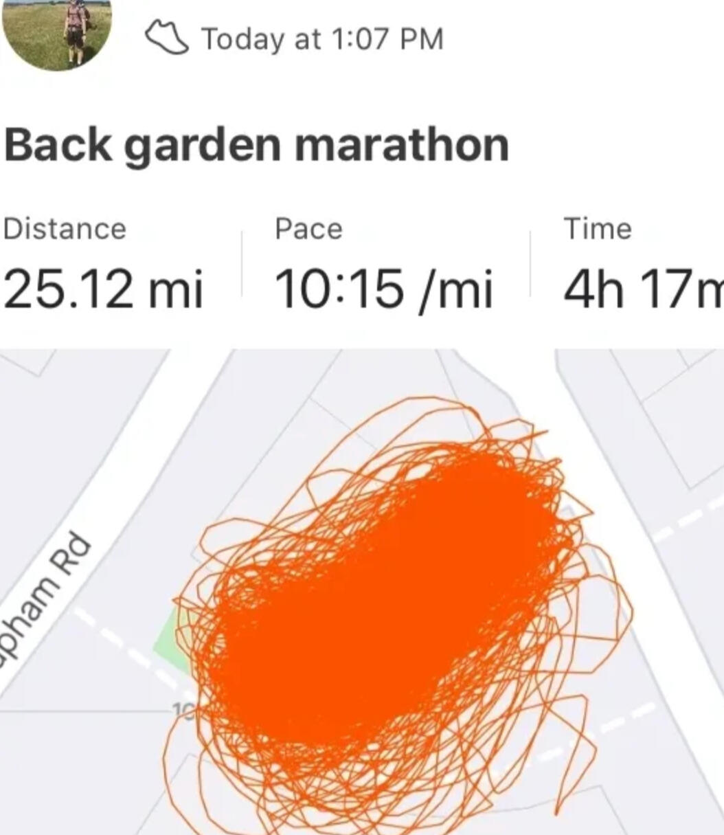 May 2020, Back Garden Marathon. When they were the rage in lockdown. 523 laps