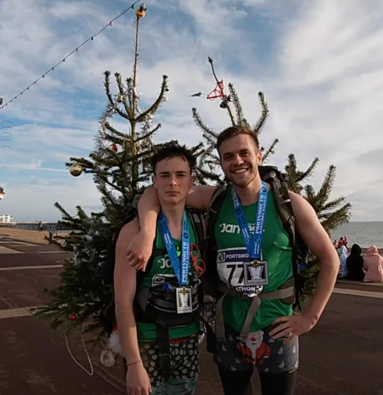 Dec 2019, Portsmouth Marathon w/ Phil. Raised £2.2k for homeless charity carrying Christmas trees. 4:52.56